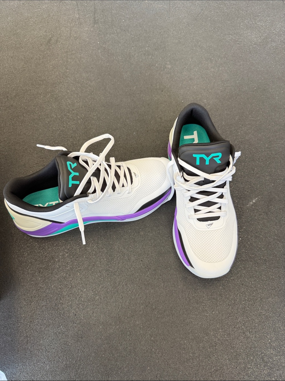 TYR Men’s Sneakers in Cream with Purple & Teal Accents - Picture 2 of 3